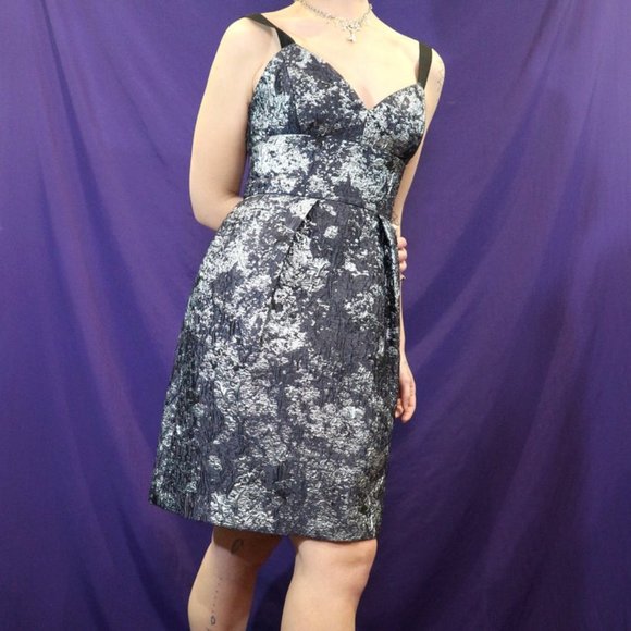 Vera Wang Navy Blue Floral Cocktail Dress - Picture 1 of 4